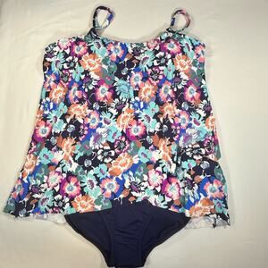 Leilani Tankini Multicolor Floral & Navy High Waist Bottom 20W